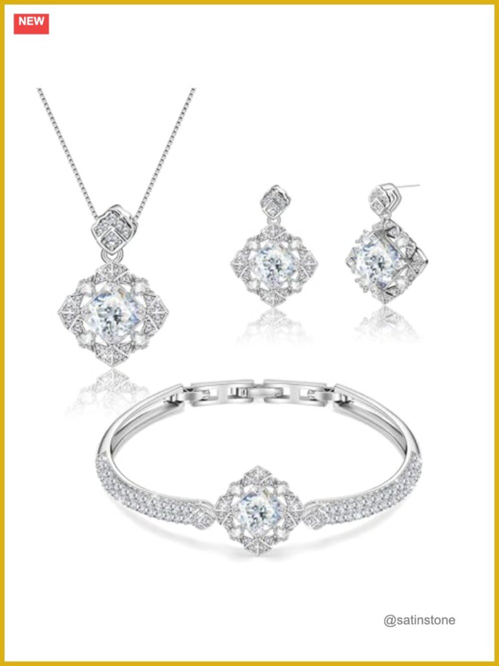 18K White Gold Plated Crystal Jewelry Set Bracelet Necklace Earrings Gift